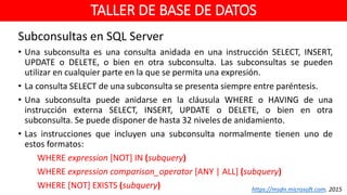Taller de Base de Datos - Unidad 3 lenguage DML | PPTX