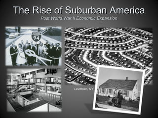 The Rise of Suburban AmericaThe Rise of Suburban America
Post World War II Economic ExpansionPost World War II Economic Expansion
Levittown, NY
 
