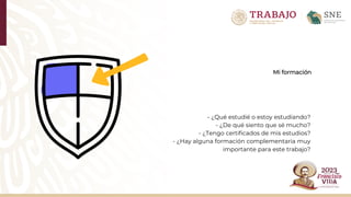 Mi formación
- ¿Qué estudié o estoy estudiando?
- ¿De qué siento que sé mucho?
- ¿Tengo certificados de mis estudios?
- ¿Hay alguna formación complementaria muy
importante para este trabajo?
 