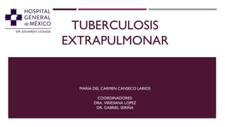 TUBERCULOSIS
EXTRAPULMONAR
MARÍA DEL CARMEN CANSECO LARIOS
COORDINADORES:
DRA. VIRIDIANA LOPEZ
DR. GABRIEL SERIÑA
 