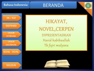 Bahasa Indonesia BERANDA
SK / KD
DEFINISI
UNSUR
INTRINSIK
SOAL - SOAL
SELESAI
UNSUR
EKSTRINSIK
 