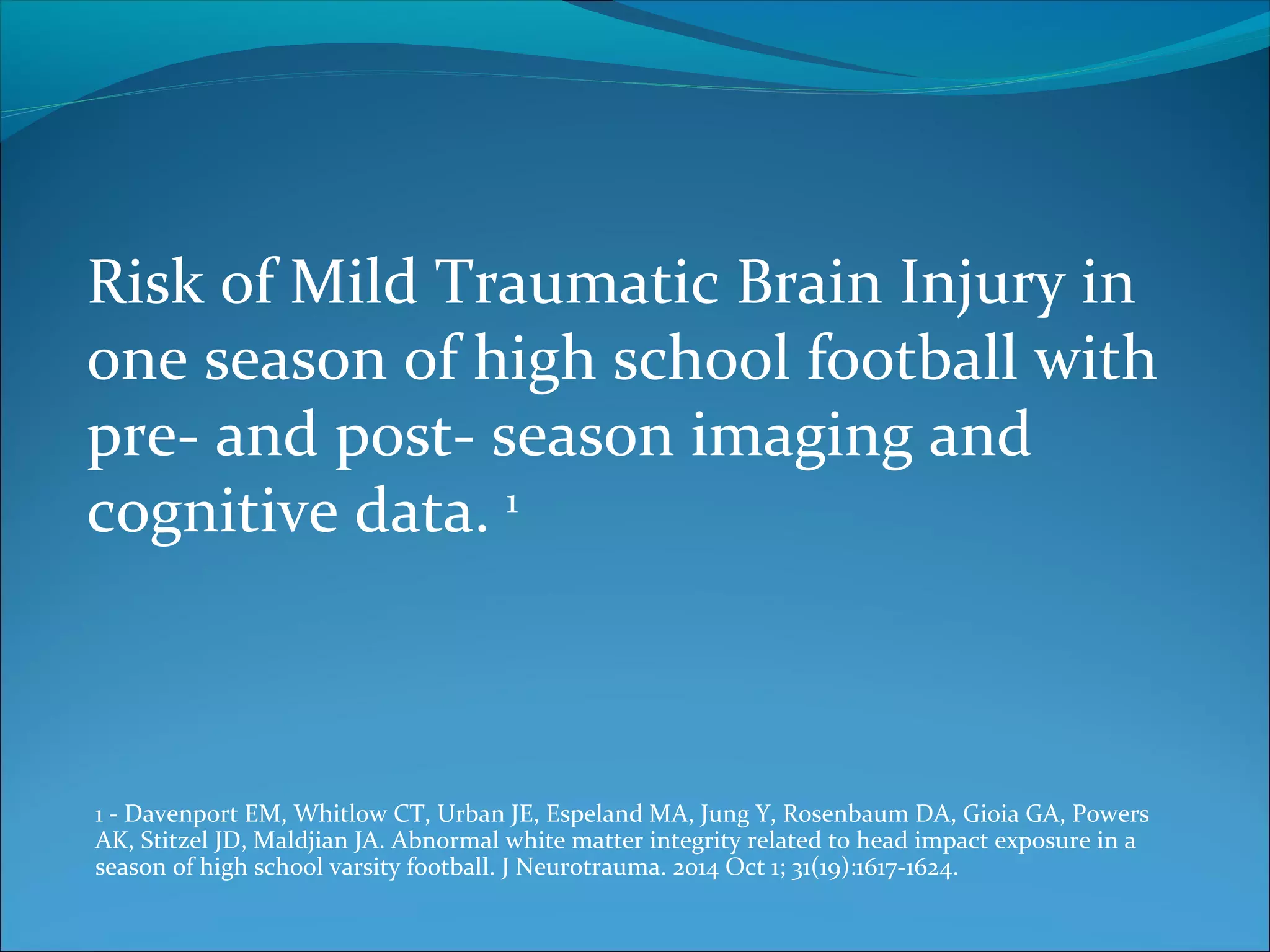 TBI and CTE Risk of Mild Traumatic Brain Injury in one season of high