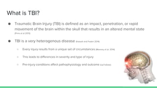 What is TBI?
● Traumatic Brain Injury (TBI) is defined as an impact, penetration, or rapid
movement of the brain within th...