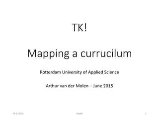 TK!
Mapping a curriculum
Rotterdam University of Applied Sciences
Arthur van der Molen – March 2016
7-3-2016 AvdM 1
 