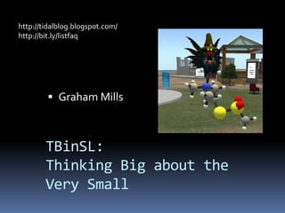 http://tidalblog.blogspot.com/ http://bit.ly/listfaq  Graham Mills TBinSL:Thinking Big about the Very Small 