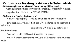 Mgit Phenotypic Testing tuberculosis clinical menifestation and laboratory diagnosis | PPTX