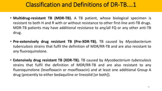 Classification and Definitions of DR-TB.…1
• Multidrug-resistant TB (MDR-TB). A TB patient, whose biological specimen is
r...