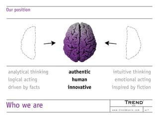 Our position




analytical thinking    authentic    intuitive thinking
logical acting          human        emotional act...