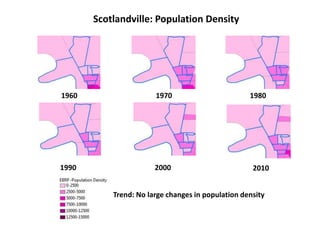 Scotlandville: Population Density
1960 1970 1980
1990 2000 2010
Trend: No large changes in population density
 