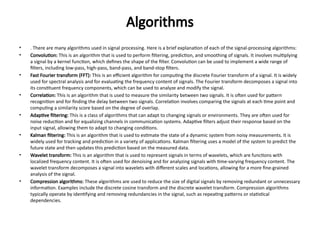 Comprehensive Overview of Signal Processing Techniques and Algorithms ...