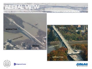 AERIAL VIEW HENRY HUDSON BRIDGE REHABILITATION MANHATTAN BRONX MANHATTAN BRONX HARLEM RIVER HARLEM RIVER 