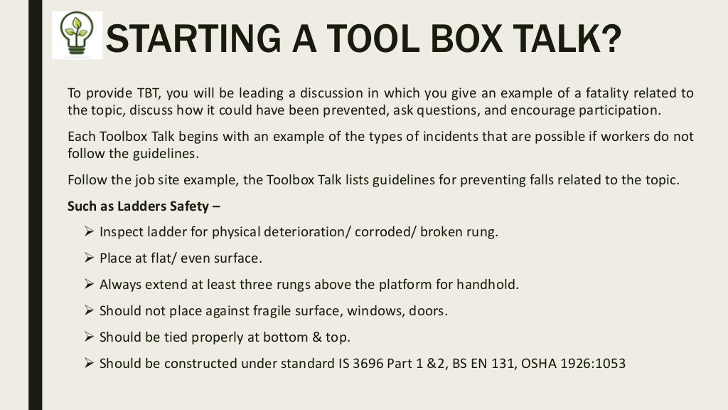 How to give effective tool box talk