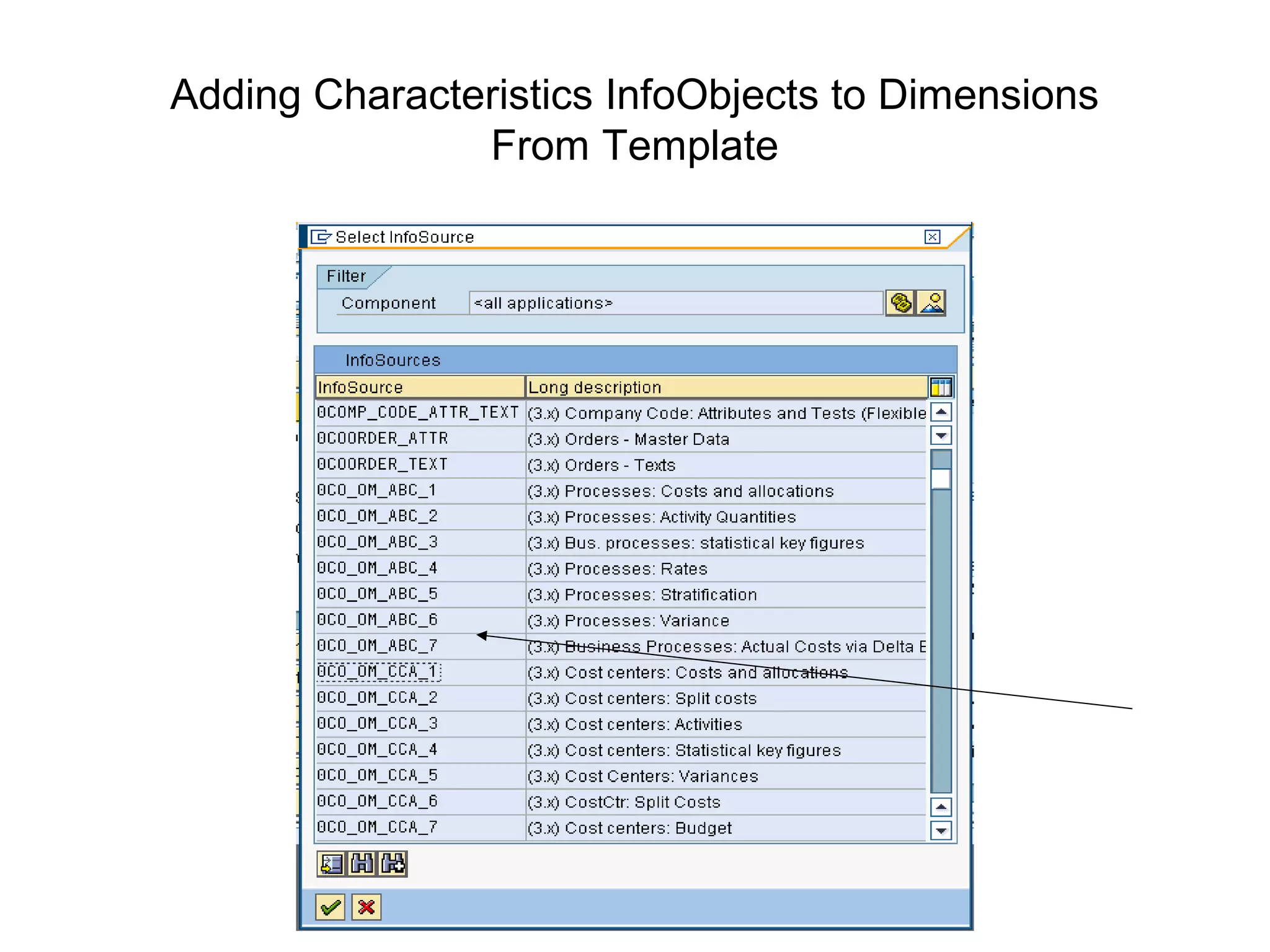 Adding Characteristics InfoObjects to Dimensions
From Template
 