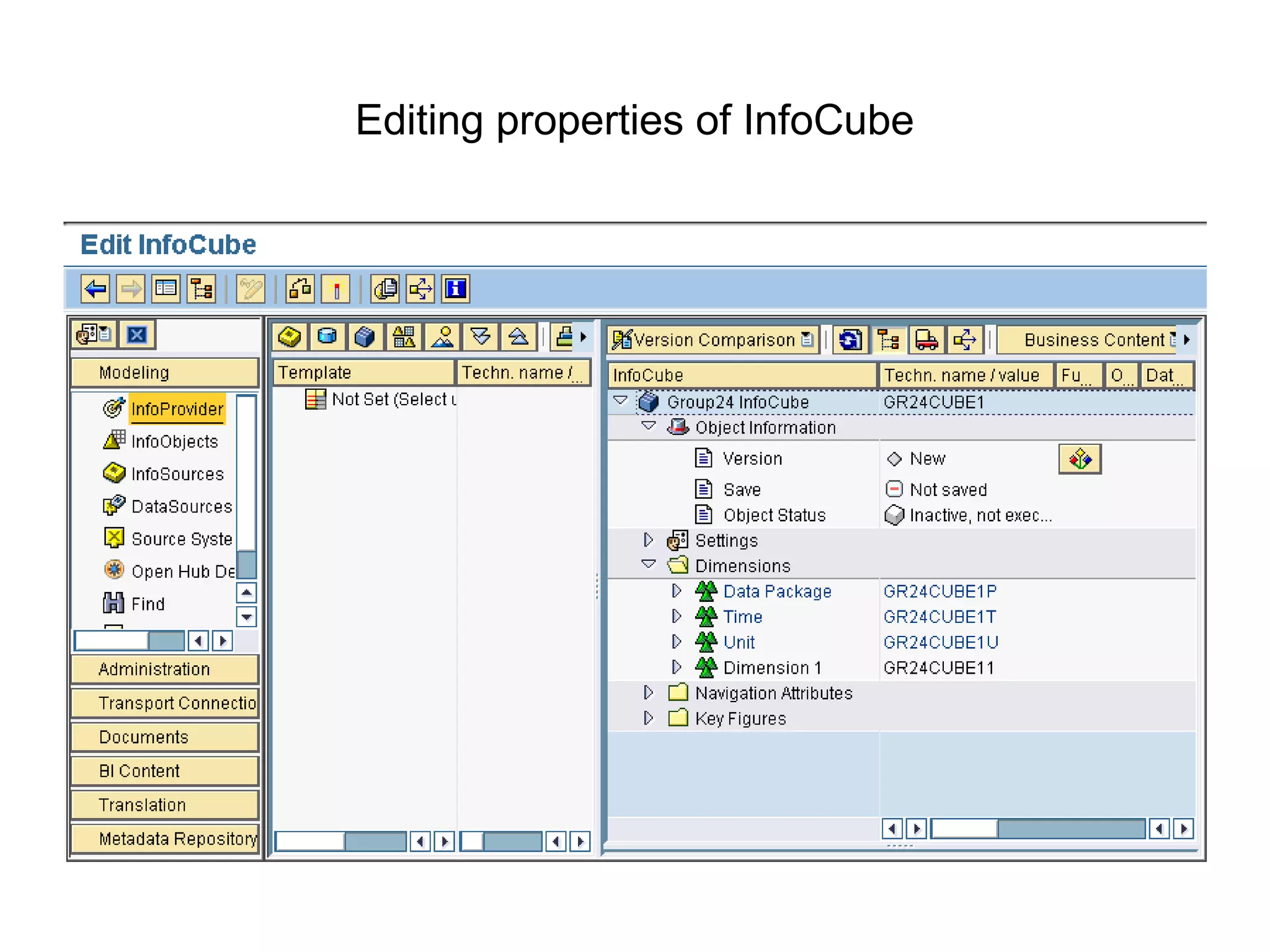 Editing properties of InfoCube
 