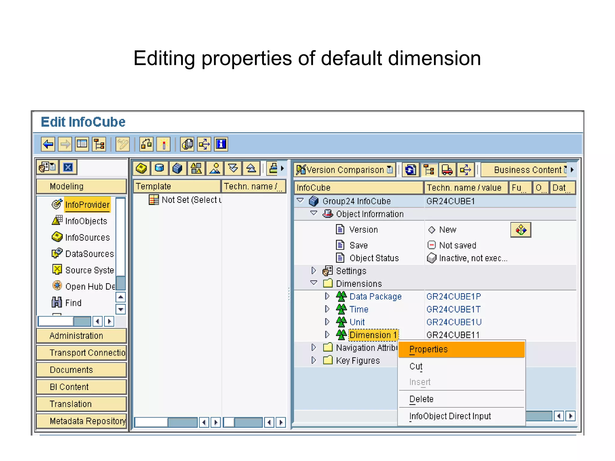 Editing properties of default dimension
 