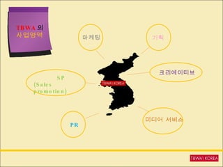 TBWA 의  사업영역 마케팅 기획 크리에이티브 SP (Sales promotion) PR 미디어 서비스 