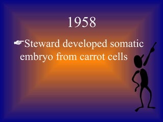 1958
Steward developed somatic
 embryo from carrot cells
 