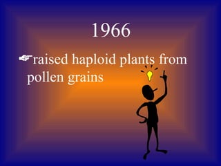 1966
raised haploid plants from
 pollen grains
 