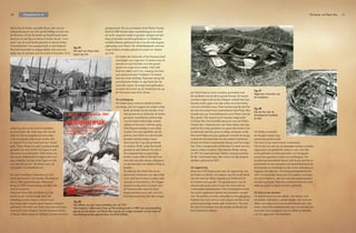 20 Scheepshistorie 16 21De botter van Pieter Bos
Hij kocht de botter van Jelle Roos, één van de
scheepsbouwers op Urk op de Hellige (werf) van
de Roosies. Of hij de botter op bestek heeft laten
bouwen of dat hij een nieuwe botter uit de ‘voor-
raad’ van de werf heeft gekocht of dat de botter
‘tweedehands’ was aangeschaft, is niet bekend.
Werven bouwden in slappe tijden wel eens een
schip om de mensen aan het werk te houden. Zo’n
schip lag dan op de werf te wachten
op een koper die vaak nog wat van de
prijs af wist te pingelen en een schip
voor een goede prijs in de wacht wist
te slepen. Voor een werf was het ‘dood’
geld. Waar Pieter het geld vandaan heeft
gehaald om deze botter te kopen is ook
niet meer te achterhalen. Wel weten we
dat na de schipbreuk is uitgezocht of er
nog schulden op het schip lagen en dat
was niet het geval: ‘de botter was vrij
van pand- of schuldbrieven’.
De werf van Klaas Hakvoort op Urk
werd gebouwd in de nieuwe Westhaven
die in 1856 gereed kwam. Hakvoort
kreeg in 1878 toestemming om hier zijn
werf te bouwen.
Waarom Pieter Bos de botter op Urk
kocht is ook vrij duidelijk daar Ter-
schelling in deze dagen wel een werf
had maar daar werden geen nieuwe schepen
gebouwd. De werf van Tjerk Alta was een repa-
ratiewerf waar schepen van het formaat botter
of blazer alleen maar in ‘kieling’ konden worden
gerepareerd. Pas na overname door Pieter Teunis
Krul in 1881 kwam daar verandering in en werd
de werf vergroot zodat er grotere schepen de hel-
ling op konden worden getrokken. In Makkum
werden blazers gebouwd dus was dit ook al geen
oplossing voor Pieter. De dichtstbijzijnde werven
waar botters werden gebouwd waren te vinden
op Urk.
De botter die hij kocht of liet bouwen had
een lengte van ongeveer 13 meter over de
stevens en een breedte over het groot-
spant van ongeveer 4 meter. Het vlak
had een dikte van 5 cm, waarop een bun
was gebouwd met 3 hokken. De botter
had een losse stelling. Daarmee kreeg hij
een doorsnee botter in zijn bezit die hij
voor alle typen visvangst kon gebruiken
en waar hij zowel op de Zuiderzee als op
de Noordzee mee kon vissen.
De ondergang
De botter ging verloren dankzij achter-
opvaring, dat wil zeggen een ander schip
heeft de botter in het slechte weer
niet gezien en is achterop de botter
gevaren, waarbij het achterschip
van de botter behoorlijk schade
opliep en het roer verloren ging.
Zelfs tegenwoordig is een schip
zonder roer een speelbal van de
golven, dus Pieter en zijn knecht
konden weinig anders meer
doen dan het vege lijf proberen
te redden. Welk schip hen heeft
geraakt is niet bekend en ook is
het frappant dat ze geen hulp
boden, want zelfs in die tijd was
daar die erecode tussen schippers
en opvarenden om altijd te hulp te
komen.
De ellende die Pieter Bos in de
tijd na het verliezen van zijn schip
over zich heen kreeg is amper met
een pen te beschrijven. We klagen
tegenwoordig steen en been over
de bureaucratie maar in deze
dagen konden ze er ook wat van.
Daarbij kwam nog dat alle vragen
Fig. 05
De werf van Klaas Hak-
voort op Urk.
Fig. 06
Een afﬁche van een tentoonstelling over de TS22.
Het museum ’t Behouden Huys op Terschelling heeft in 1987 een tentoonstelling
gewijd aan de botter van Pieter Bos waarbij de nodige vondsten uit het wrak ter
beschikking werden gesteld door het RCE (NISA).
per brief heen en weer werden gezonden wat
de snelheid ook al niet te goede kwam. Er moest
worden uitgezocht of de schipper schuld had aan
het ten onder gaan van zijn schip en of de botter
vrij van schulden was. Daar kwam nog bij dat Pie-
ter een document had ondertekend met Pieter Bos
terwijl men op Terschelling het over Pieter Gerrits
Bos sprak. Dus moest eerst worden uitgezocht
of Pieter Bos wel dezelfde persoon was als Pieter
Gerrits Bos. Ondertussen zat Pieter thuis met zijn
geld in het schip gestoken en geen inkomsten wat
resulteerde dat het gezin in diepe armoede zonk.
Het heeft bijna een jaar geduurd voordat de traag
werkende bureaucratie tot een aantal conclusies
kwam en Pieter compensatie kreeg voor het onge-
luk. Deze compensatie stelde hem in staat om een
nieuw schip te kopen. Zijn nieuwe Botter kreeg
in 1877 de naam Jeremia Talina, visserij nummer
TS 46. Vernoemd naar zijn vrouw en zijn jongste
dochter geboren in 1873.
De opgraving
Eind mei 1972 begon men aan de opgraving van
de botter en bij het vrij maken van het wrak bleek
dat het met een ﬂinke slagzij over bakboord in
de bodem was gezakt. De spantkoppen van de
stuurboord kant zaten boven het maaiveld en
vertoonden brandsporen. Deze brandsporen had
het wrak opgelopen tijdens het branden van het
riet. De polders werden namelijk na drooglegging
beplant met riet, wat er voor zorgde dat het in de
grond aanwezige water snel verdween. Om van
het riet af te komen was de snelste methode om
het in brand te steken.
Fig. 07
Algemeen overzicht van
de vindplaats.
Fig. 08
Op de foto zijn de
brandsporen duidelijk
te zien.
De beide zwaarden
en de giek waren nog
aanwezig op het wrak.
Het roer en de mast waren verdwenen.
Het wrak zou niet op de klassieke manier worden
opgemeten en getekend, maar er zou voor het
eerst gebruikt worden gemaakt van fotogram-
metrische opnames vanuit een helikopter. De
luchtfotogrammetriek houdt zich bezig met de in-
terpretatie en het opmeten van beeldmateriaal bij
het bepalen en beschrijven van vorm, afmeting en
ligging van objecten. De fotogrammetriek houdt
zich voornamelijk bezig met het maken van kaar-
ten uit luchtfoto’s, die met speciale meetcamera’s
worden gemaakt. Met deze methode kunnen ook
objecten goed in kaart worden gebracht.
De kiel en de stevens
De kiel bestond uit een plank, wat dikker dan
de andere vlakdelen, zonder lassen. Het had een
dikte van ongeveer 6 cm en een breedte die vari-
eerde vanuit het middenschip naar de stevens toe,
waar het was aangepast aan de dikte en breedte
van de opgezette stevenbalken.
 