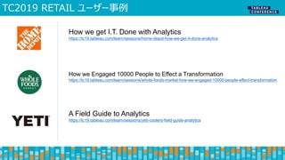 TC2019 RETAIL ユーザー事例
How we get I.T. Done with Analytics
https://tc19.tableau.com/learn/sessions/home-depot-how-we-get-it-...