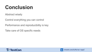 linkedin.com/in/florian-rappl/
Conclusion
Abstract wisely
Control everything you can control
Performance and reproducibility is key
Take care of OS specific needs
 