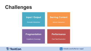 linkedin.com/in/florian-rappl/
Challenges
Input / Output
Console Interaction
Serving Content
Server Interaction
Fragmentation
X-platform Coverage
Performance
Fast Test Exectution
 