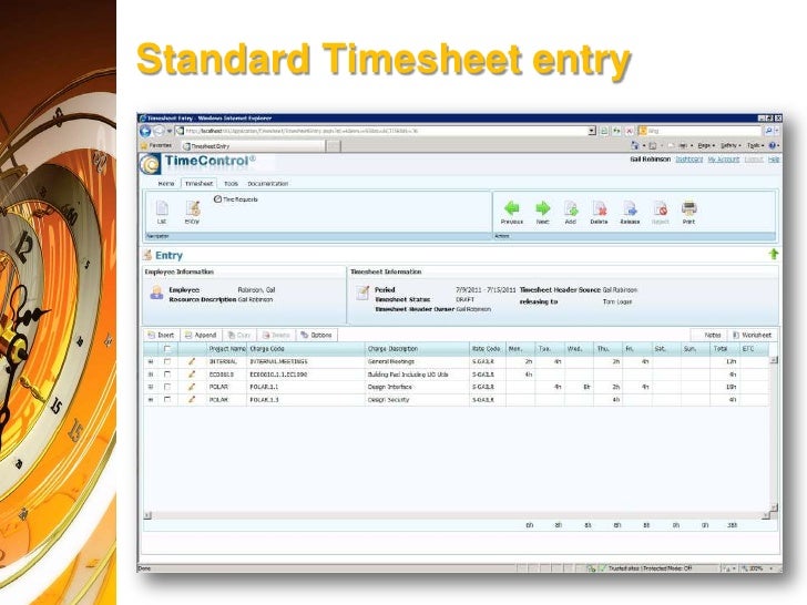 timecontrol timesheet entry in percentage