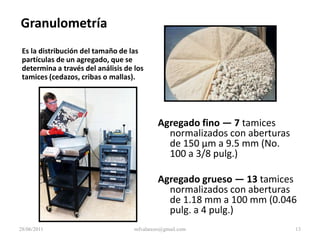 Agregado PesadoASTM C 637, C 638 (Blindajepararadiación)BariteLimonitaMagnetitaProduce concreto pesado de hasta 6400 kg/m3 (400 lb/pies3)28/06/20119mfvalarezo@gmail.com