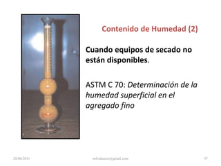 Resistencia a acidos y otras sustancias corrosivasACI 515.1RSoluciones acidas (pH < 6.0) atacan los componentes de calcio de la pasta de cemento, la velocidad de ataque depende de la acides de la soluciòn.  Agregados siliceos no pueden ser atacados por soluciones acidas, sin embargo los agregados calcaleros a menudo reaccionan con los acidos resultantes de la reducciòn de acidez.Resistencia al fuego y PropiedadesTèrmicasLos agregados ligeros son más resistencia al fuego que los agregados de peso normal debido a sus propiedades aislantes. 