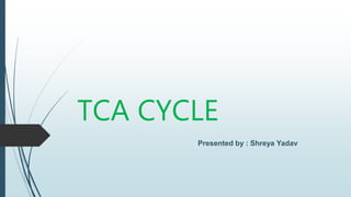 TCA CYCLE
Presented by : Shreya Yadav
 