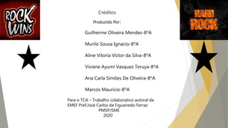 Créditos
Produzido Por:
Guilherme Oliveira Mendes-8ºA
Murilo Sousa Ignacio-8ºA
Aline Vitoria Víctor da Silva-8ºA
Viviane Ayumi Vasquez Teruya-8ºA
Ana Carla Simões De Oliveira-8ºA
Marcos Mauricio-8ºA
Para o TCA – Trabalho colaborativo autoral da
EMEF Pref.José Carlos de Figueiredo Ferraz
PMSP/SME
2020
 