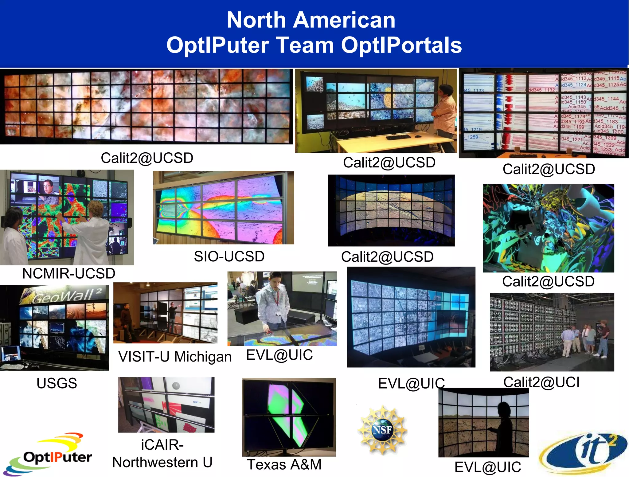 North American  OptIPuter Team OptIPortals [email_address] NCMIR-UCSD [email_address] [email_address] [email_address] [email_address] SIO-UCSD Texas A&M USGS [email_address] VISIT-U Michigan [email_address] iCAIR- Northwestern U [email_address] [email_address] 