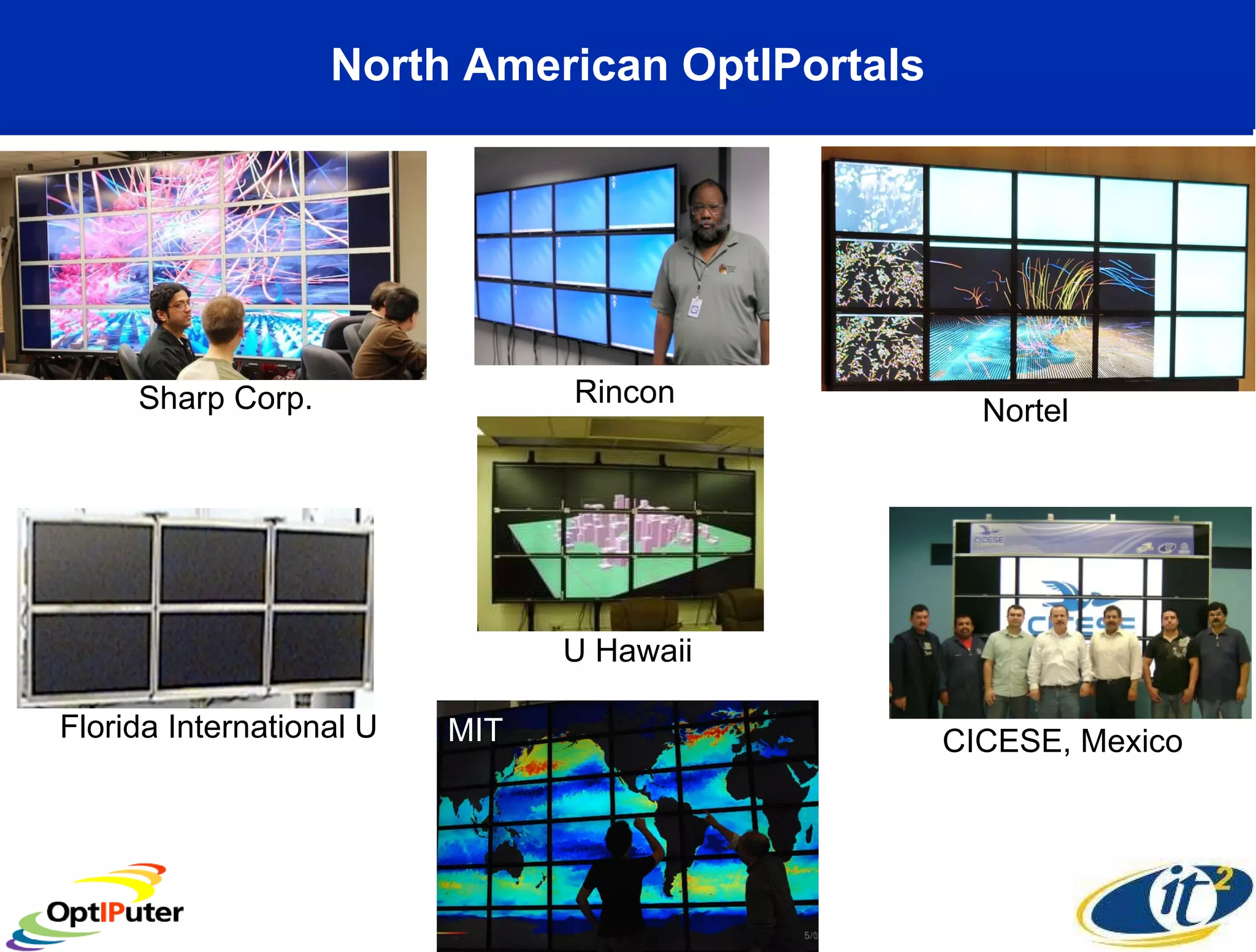 North American OptIPortals MIT U Hawaii CICESE, Mexico Nortel Florida International U Sharp Corp. Rincon 