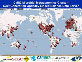Calit2 Microbial Metagenomics Cluster- Next Generation Optically Linked Science Data Server 512 Processors  ~5 Teraflops  ~ 200 Terabytes Storage  1GbE and  10GbE Switched / Routed Core ~200TB Sun X4500 Storage 10GbE Source: Phil Papadopoulos, SDSC, Calit2 