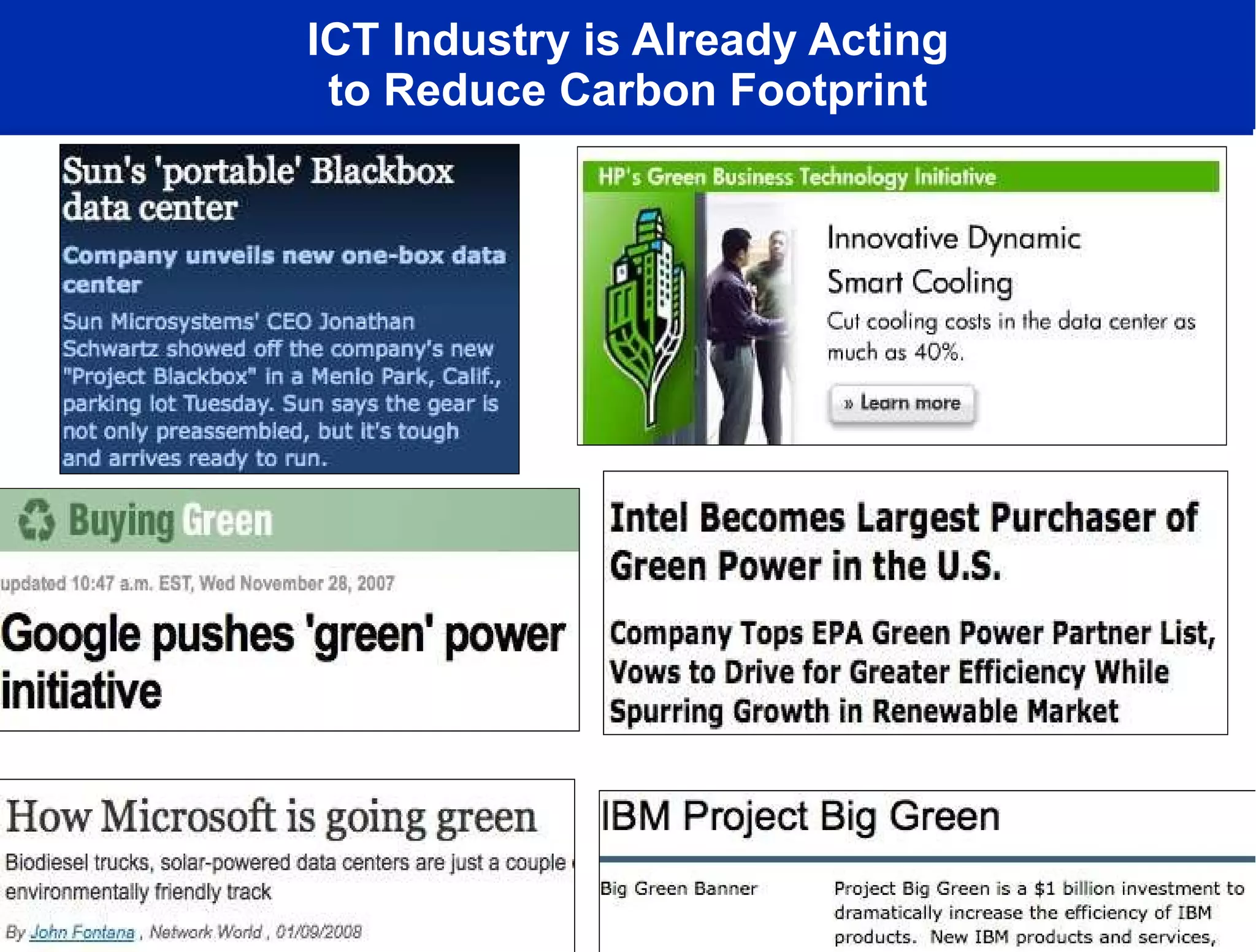 ICT Industry is Already Acting to Reduce Carbon Footprint 