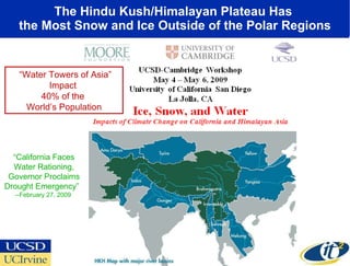 The Hindu Kush/Himalayan Plateau Has  the Most Snow and Ice Outside of the Polar Regions “ Water Towers of Asia” Impact  40% of the  World’s Population “ California Faces Water Rationing, Governor Proclaims Drought Emergency”  --February 27, 2009  