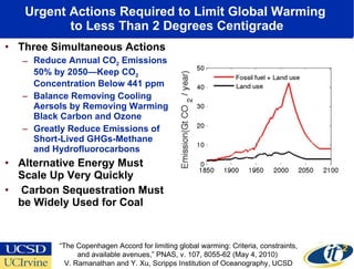 Urgent Actions Required to Limit Global Warming  to Less Than 2 Degrees Centigrade <ul><li>Three Simultaneous Actions </li...