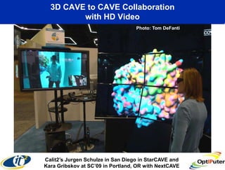 3D CAVE to CAVE Collaboration
         with HD Video
                                   Photo: Tom DeFanti




Calit2’s Jurgen Schulze in San Diego in StarCAVE and
Kara Gribskov at SC’09 in Portland, OR with NextCAVE
 