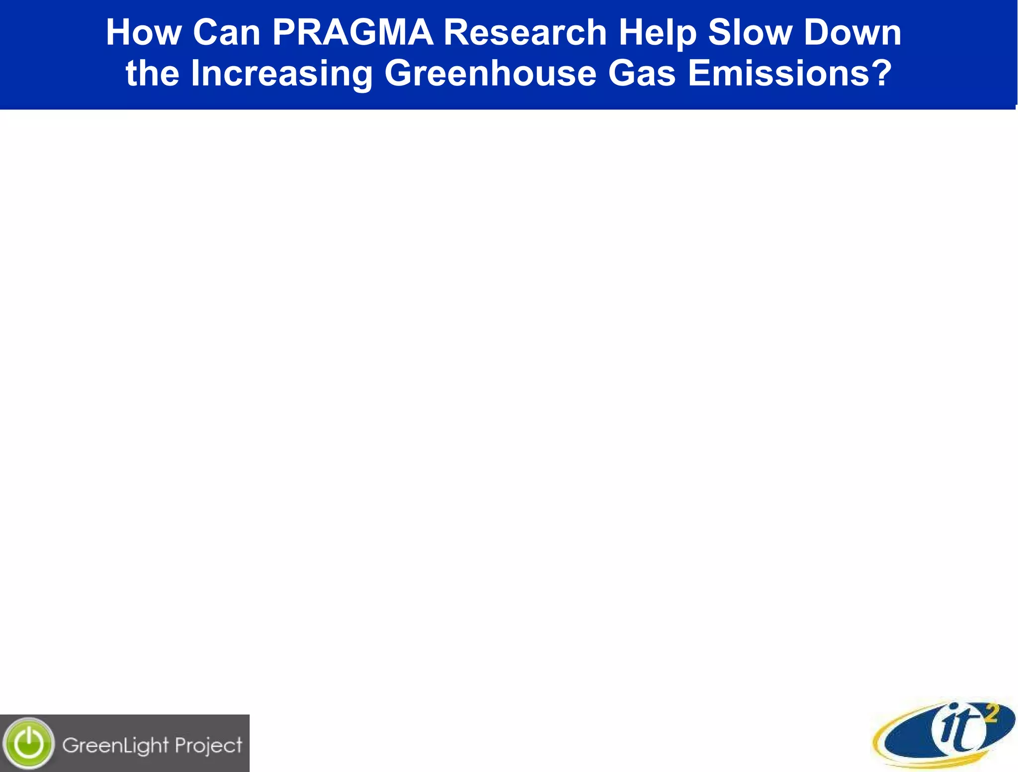 How Can PRAGMA Research Help Slow Down  the Increasing Greenhouse Gas Emissions? 