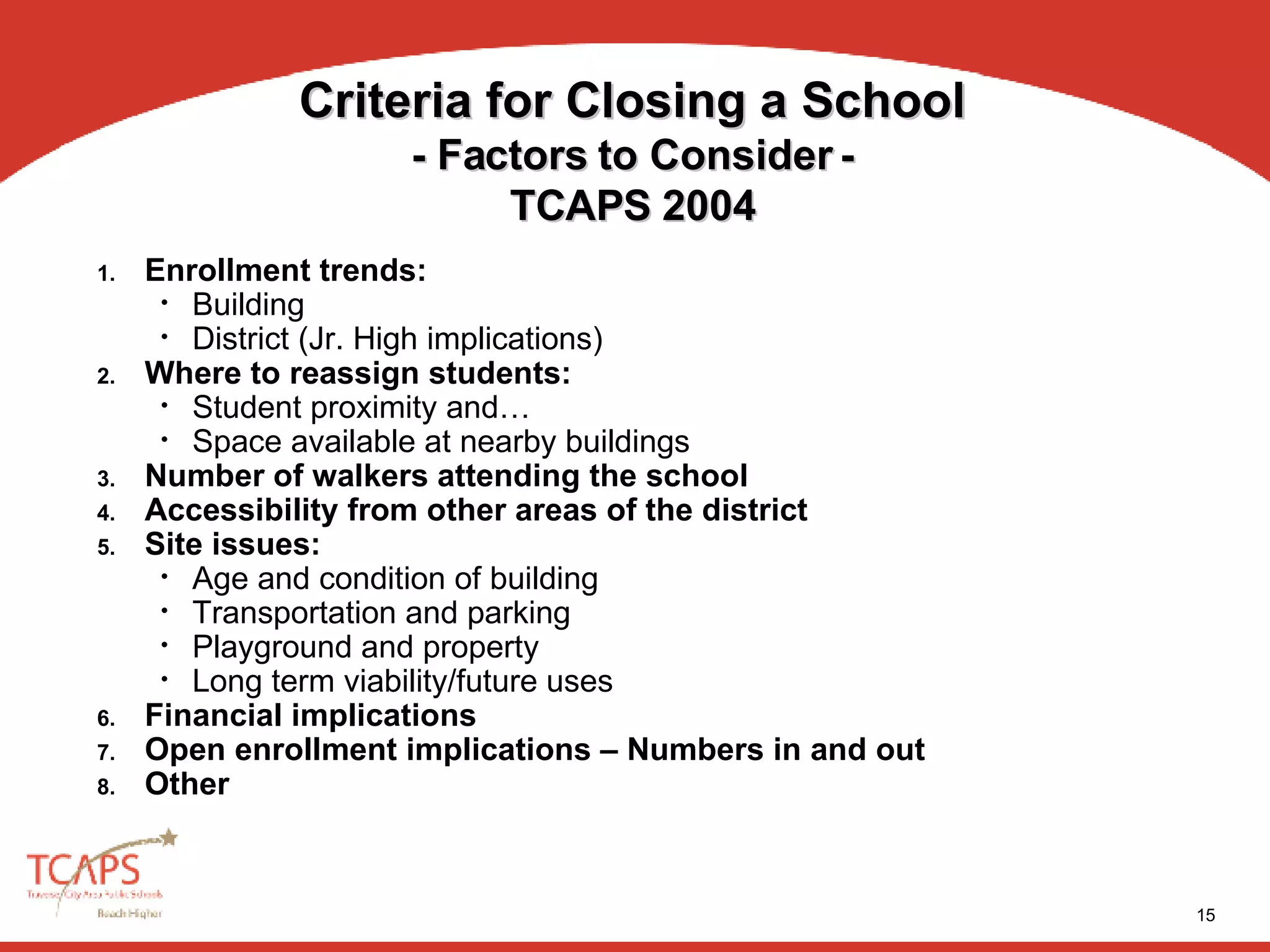 TCAPS' School Closing Criteria PPT