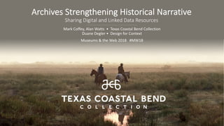 Archives Strengthening Historical Narrative
Sharing Digital and Linked Data Resources
Mark Coffey, Alan Watts • Texas Coastal Bend Collection
Duane Degler • Design for Context
Museums & the Web 2018 #MW18
 