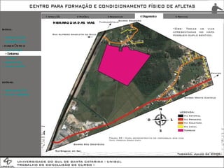 1 Introdução 2 Histórico 3 Referenciais 4 Diagnóstico 5 Proposta EXTRAS: + IMPLANTAÇÃO + FOTOS TERRENO MENU: + INTRODUÇÃO + REFERENCIAIS DIAGNÓSTICO -  Localização - Entorno -  Terreno + PROPOSTA + CONCLUSÃO HIERARQUIA DAS VIAS 