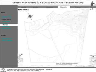 1 Introdução 2 Histórico 3 Referenciais 4 Diagnóstico 5 Proposta EXTRAS: + IMPLANTAÇÃO + FOTOS TERRENO MENU: + INTRODUÇÃO + REFERENCIAIS DIAGNÓSTICO -  Localização -  Entorno - Terreno + PROPOSTA + CONCLUSÃO TOPOGRAFIA 