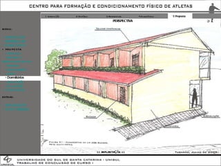 1 Introdução 2 Histórico 3 Referenciais 4 Diagnóstico 5 Proposta PERSPECTIVA EXTRAS: + IMPLANTAÇÃO + FOTOS TERRENO MENU: + INTRODUÇÃO + REFERENCIAIS + DIAGNÓSTICO + PROPOSTA -  Atividades -  Programa  / Pré-Dimensionamento -  Diretrizes -  Administração -  Saúde - Dormitórios -  Alimentação -  Implantação + CONCLUSÃO >> IMPLANTAÇÃO << 