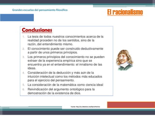Grandes escuelas del pensamiento filosófico
El racionalismo
Fuente: http://es.slideshare.net/ByronPatricio
´
´
´
 