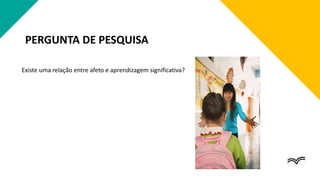 PERGUNTA DE PESQUISA
Existe uma relação entre afeto e aprendizagem significativa?
 