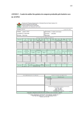 155
ANEXO C – Laudo da análise bio-química do composto produzido pelo banheiro seco
da ACEPSJ
 