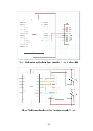 24
Figura C4: Esquema de ligação Arduino Duemilanove com Breakout RTC
Figura C5: Esquema ligação Arduino Duemilanove com LCD 16x2
 