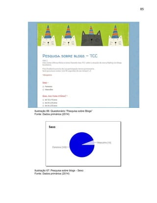 85
Ilustração 66: Questionário “Pesquisa sobre Blogs”
Fonte: Dados primários (2014)
Ilustração 67: Pesquisa sobre blogs - Sexo
Fonte: Dados primários (2014)
 