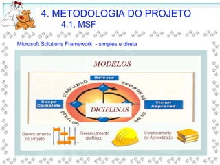 4. METODOLOGIA DO PROJETO
4.1. MSF
Microsoft Solutions Framework - simples e direta
 